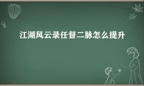 江湖风云录任督二脉怎么提升