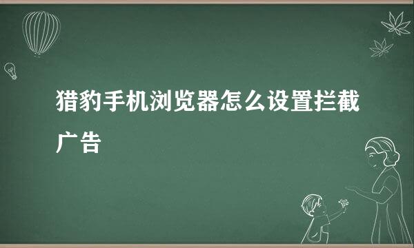 猎豹手机浏览器怎么设置拦截广告