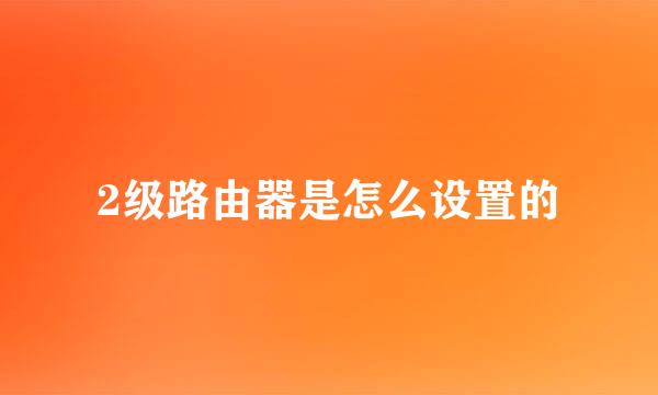 2级路由器是怎么设置的