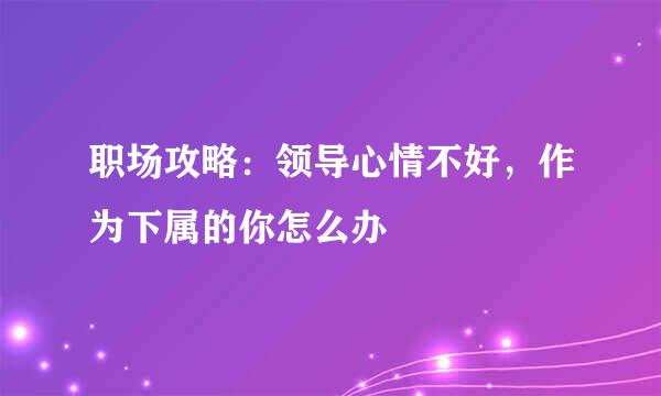 职场攻略：领导心情不好，作为下属的你怎么办