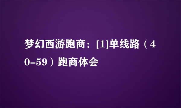 梦幻西游跑商：[1]单线路（40-59）跑商体会