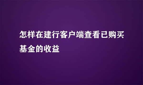 怎样在建行客户端查看已购买基金的收益