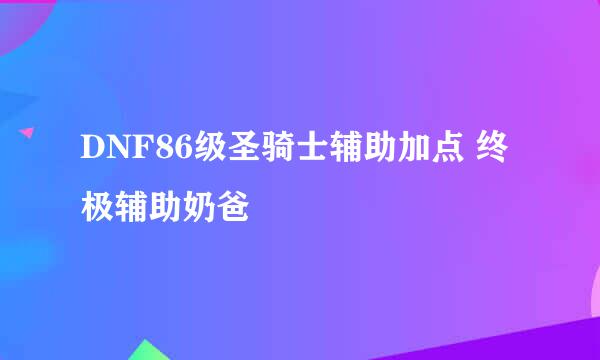DNF86级圣骑士辅助加点 终极辅助奶爸