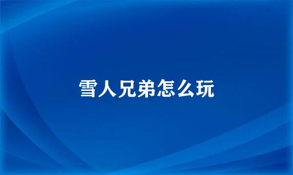 雪人兄弟怎么玩