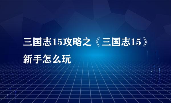 三国志15攻略之《三国志15》新手怎么玩