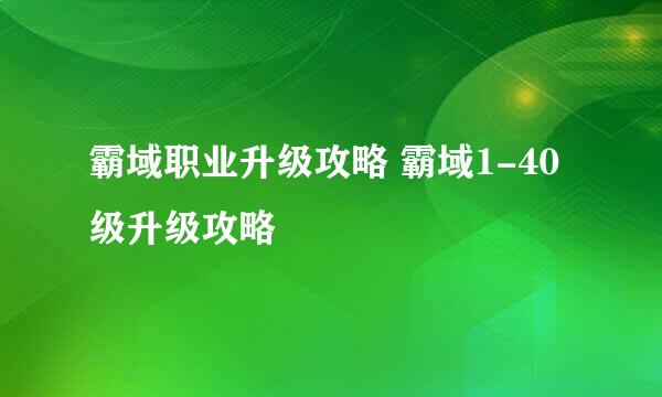 霸域职业升级攻略 霸域1-40级升级攻略