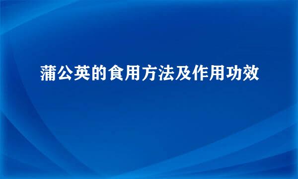 蒲公英的食用方法及作用功效
