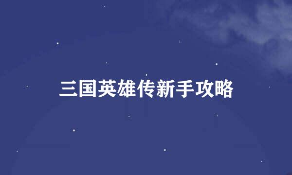 三国英雄传新手攻略