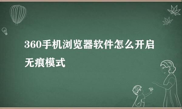 360手机浏览器软件怎么开启无痕模式
