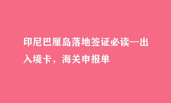 印尼巴厘岛落地签证必读—出入境卡，海关申报单
