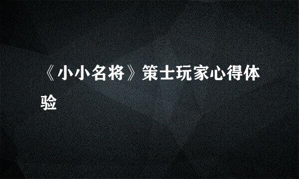 《小小名将》策士玩家心得体验