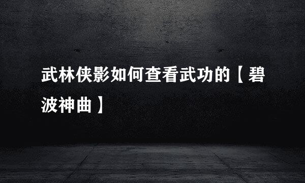 武林侠影如何查看武功的【碧波神曲】