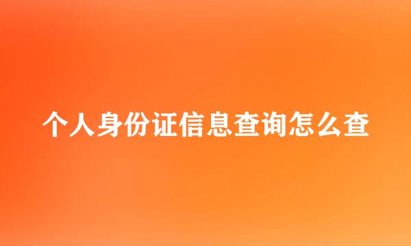 个人身份证信息查询怎么查