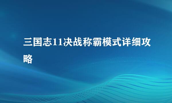 三国志11决战称霸模式详细攻略