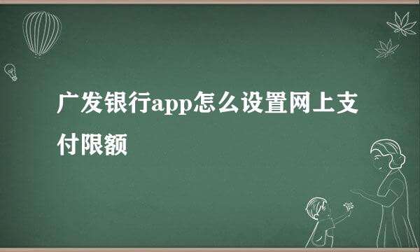 广发银行app怎么设置网上支付限额